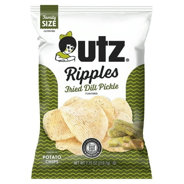 Utz Ripples Fried Dill Pickle Potato Chips, Gluten-Free, Family Size, 7.75 oz Bag