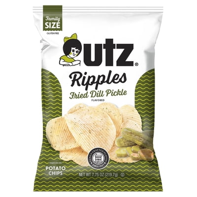 Utz Ripples Fried Dill Pickle Potato Chips, Gluten-Free, Family Size, 7.75 oz Bag