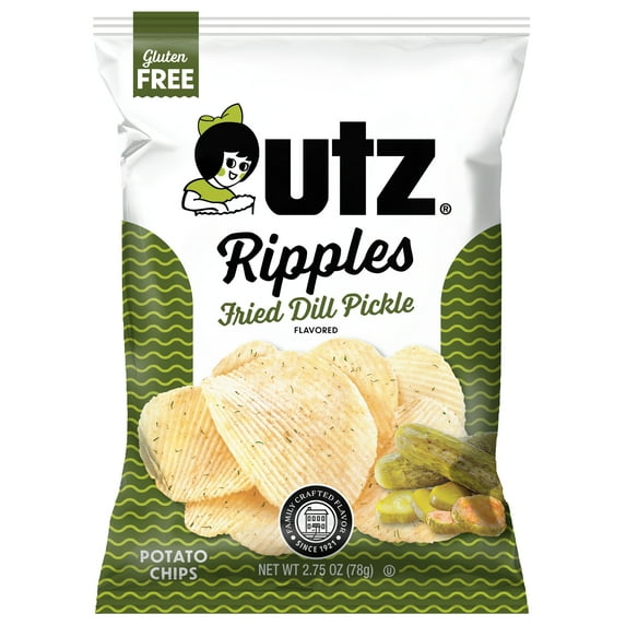 Utz Ripples Fried Dill Pickle Potato Chips, Gluten-Free, 2.75 oz Bag