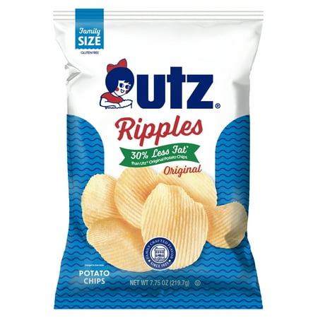Utz Ripples Original 30 Percent Less Fat Potato Chips, Gluten-Free, Family Size, 7.75 oz Bag