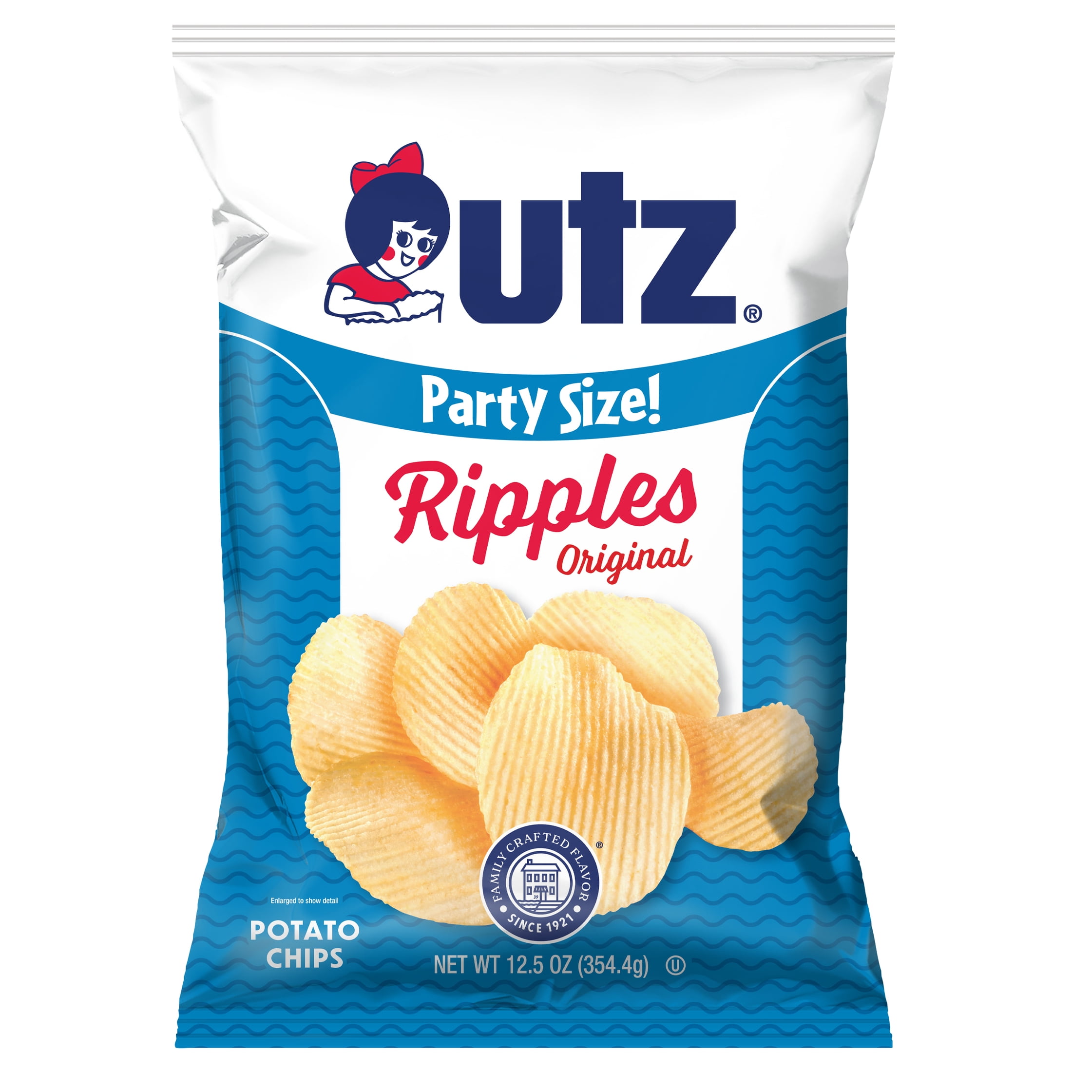 Utz Ripples Original Potato Chips, GlutenFree, Party Size, 12.5 oz Bag