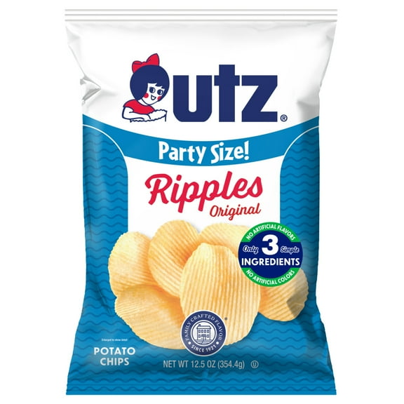 Utz Ripples Original Potato Chips, Gluten-Free, 12.5 oz Party Size Bag
