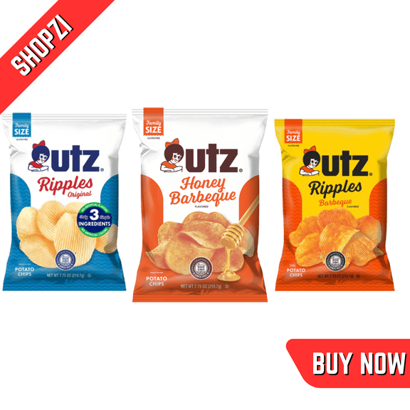 Utz Ripples Potato Chips Variety Pack, 12 Count (7.75 oz Bags, Original, Barbeque, Honey Barbeque), Classic Crunchy Snack