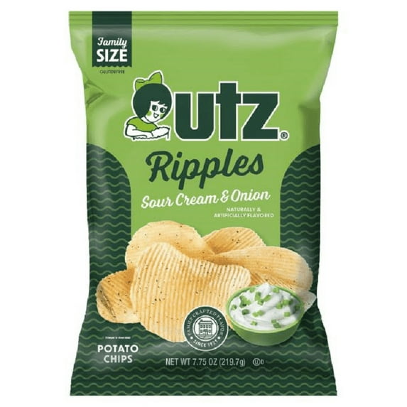 Utz Ripples Sour Cream & Onion Potato Chips, 4-Pack 7.75 oz. Family Size Bags