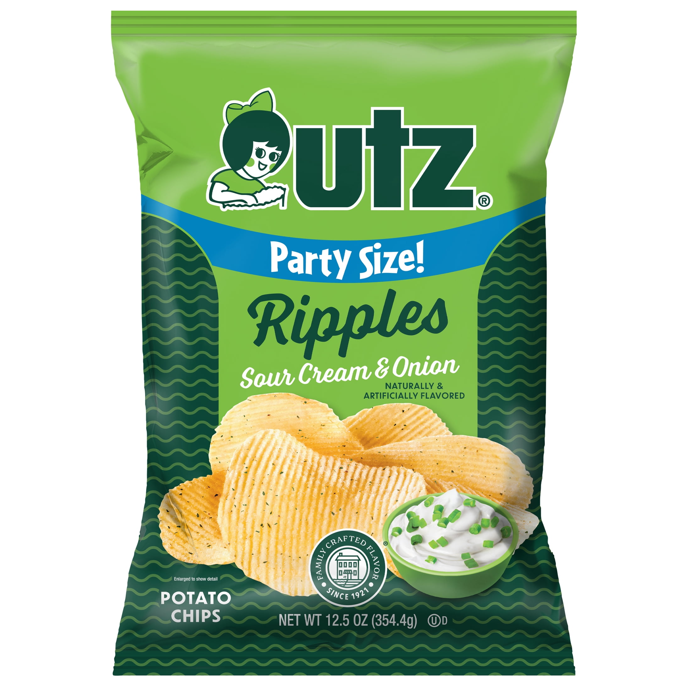 Utz Ripples Sour Cream & Onion Potato Chips, GlutenFree, Party Size