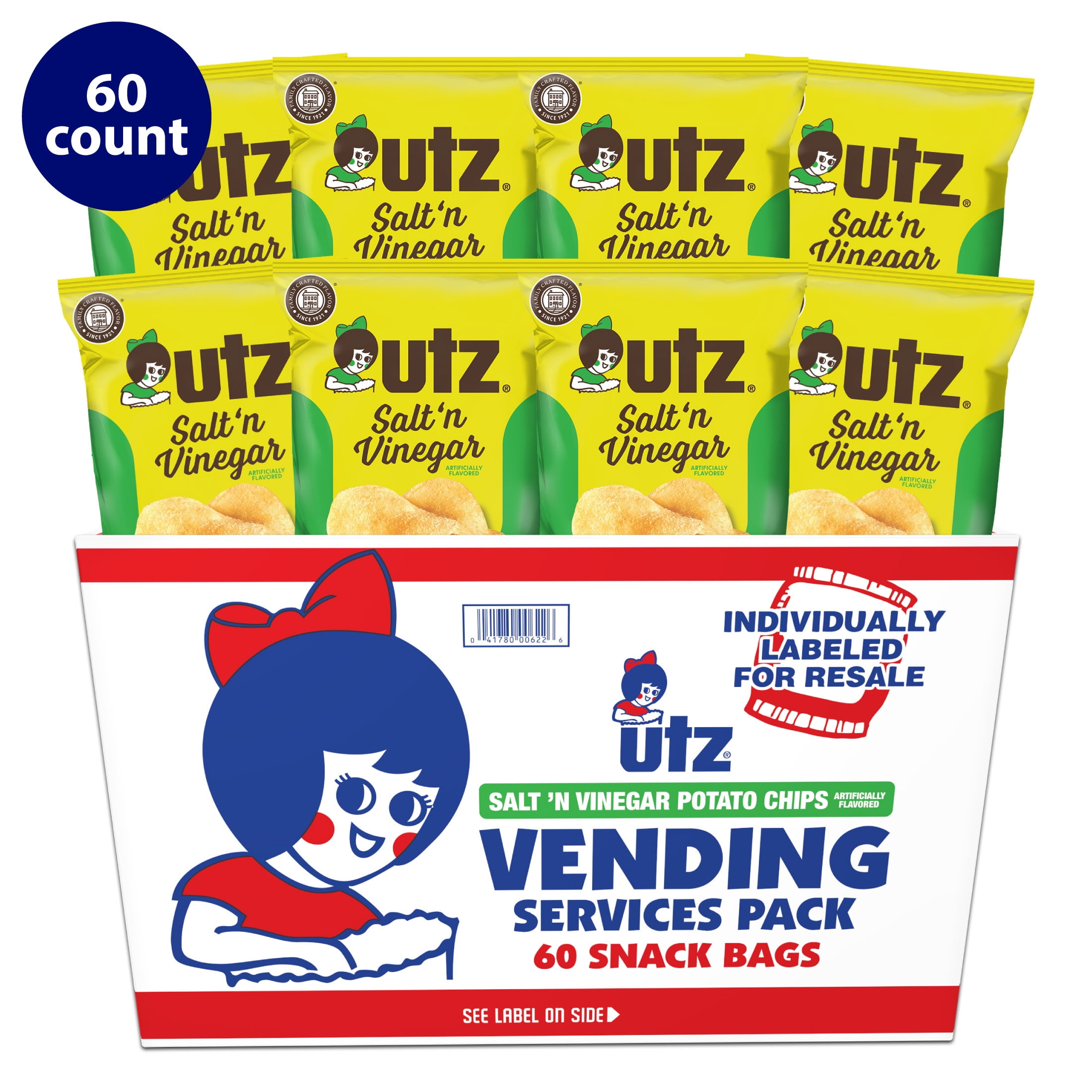 Utz Salt & Vinegar, Multipack, Gluten-Free, Potato Chips, 1 oz, 60 Count