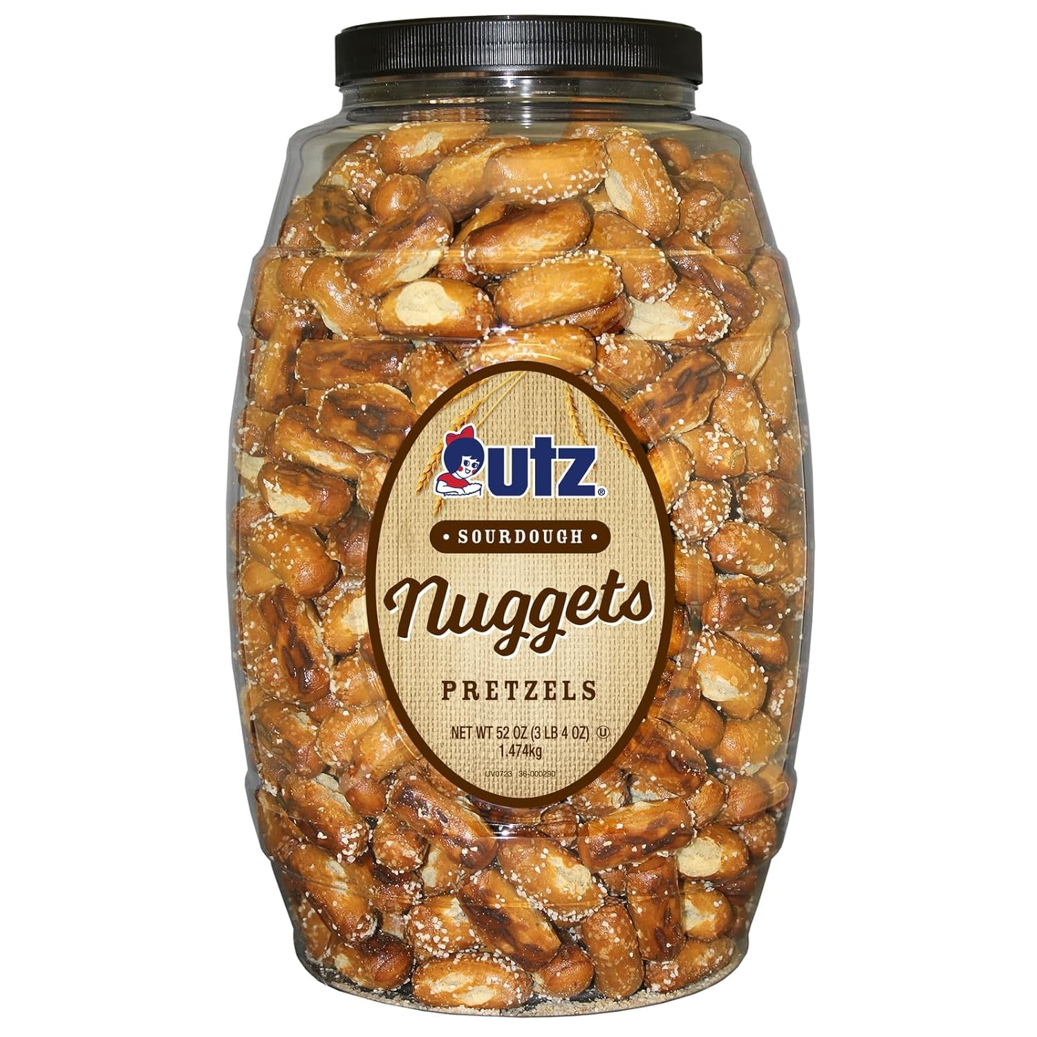 Utz Sourdough Nuggets Pretzels  52 oz. Barrel  Bite-Size Pretzels with Classic Sourdough Flavor, Perfectly Salted with Zero Cholesterol per Serving