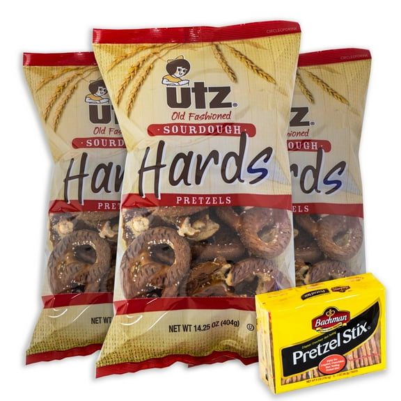 Utz Sourdough Specials Hards Pretzels (3, 14.25oz bags) - Variety Pack - Bachman Pretzel Stix (1, 6oz tray) - Gourmet Crispy Pretzels - 4 Packs