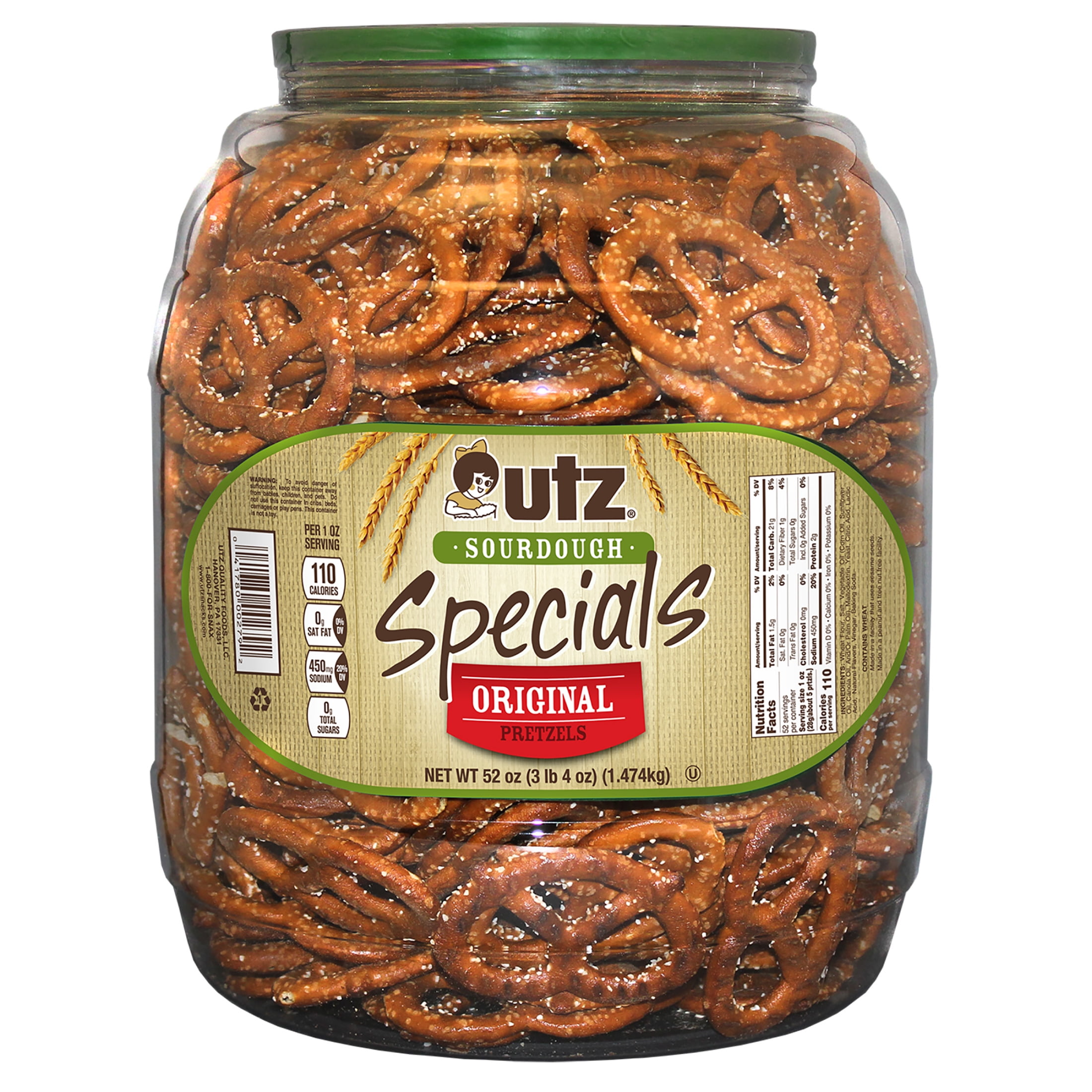 52 oz Utz Original Sourdough Specials Pretzels Barrel
