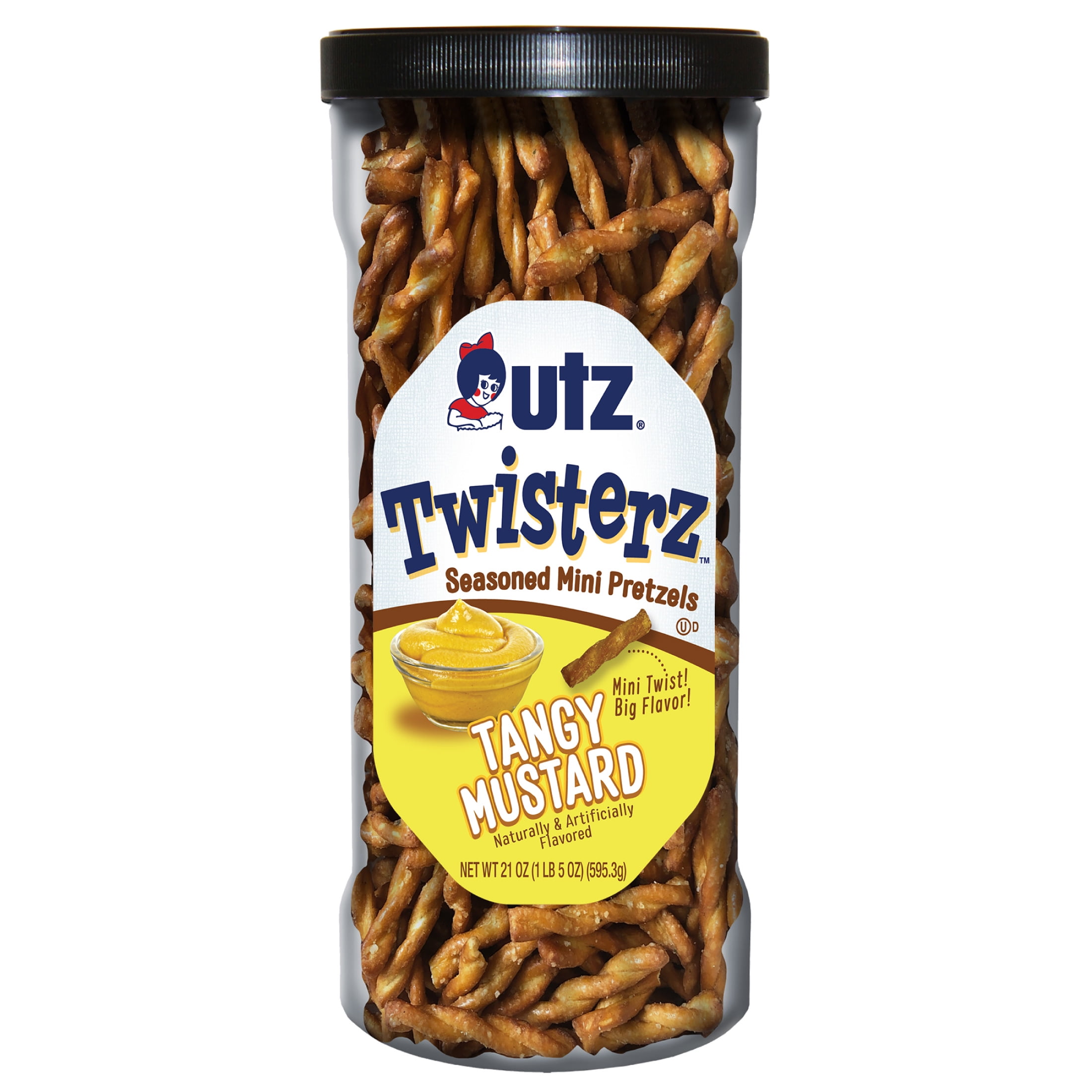 Utz Tangy Mustard Twisterz Seasoned Mini Pretzels, 21 oz Barrel