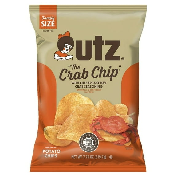 Utz The Crab Chip Potato Chips Gluten-Free, Family Size 7.75 oz Bag (Pack of 4)