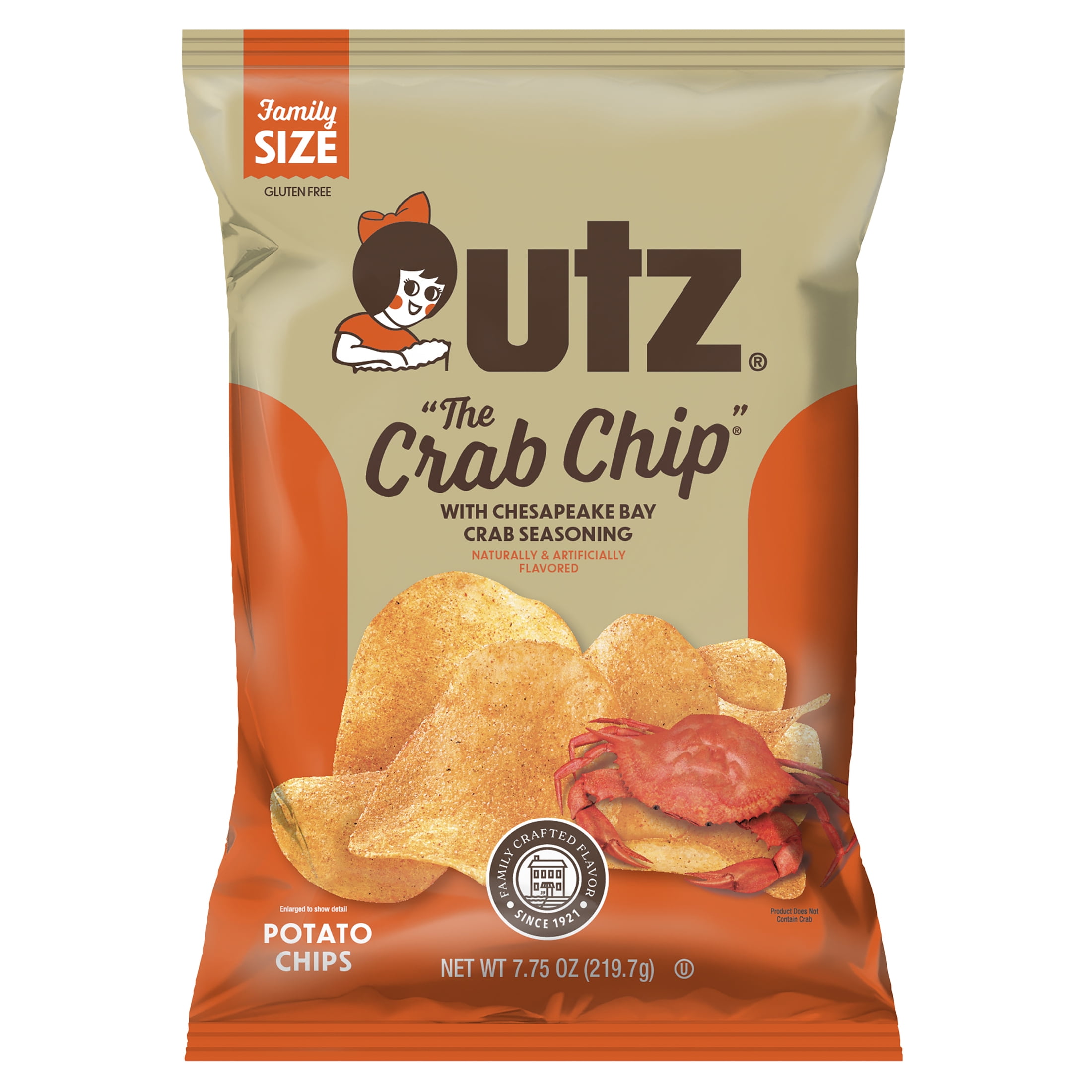 Utz The Crab Chip Potato Chips, GlutenFree, Family Size, 7.75 oz Bag