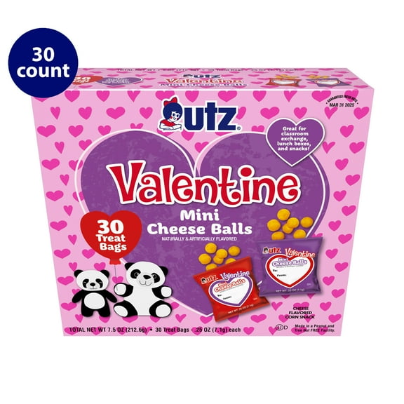 Utz Valentine Mini Cheese Ball Treats, 0.25 oz, 30 Count