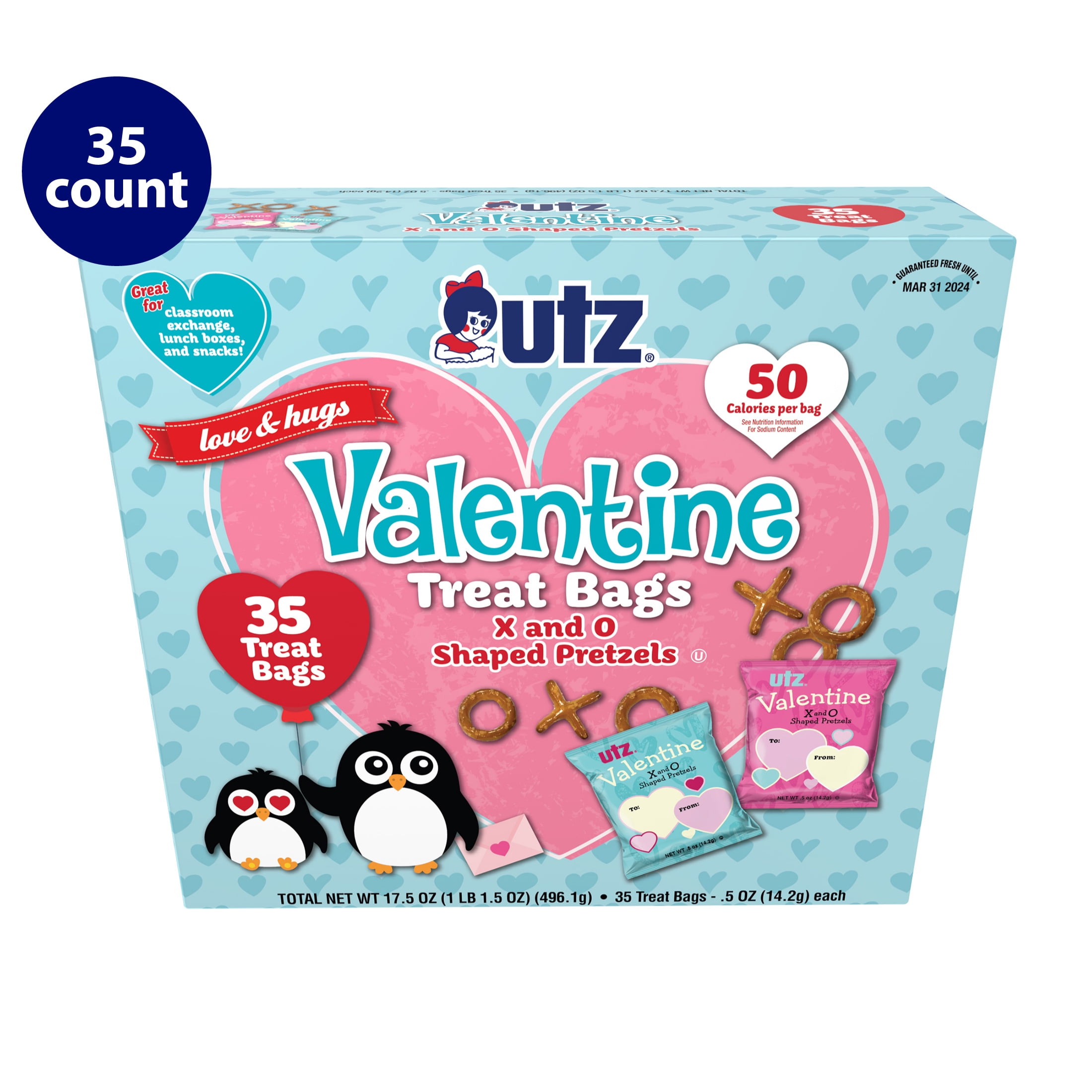 Utz Valentine X and O Pretzels, Individually Packed, 0.5 oz, Perfect