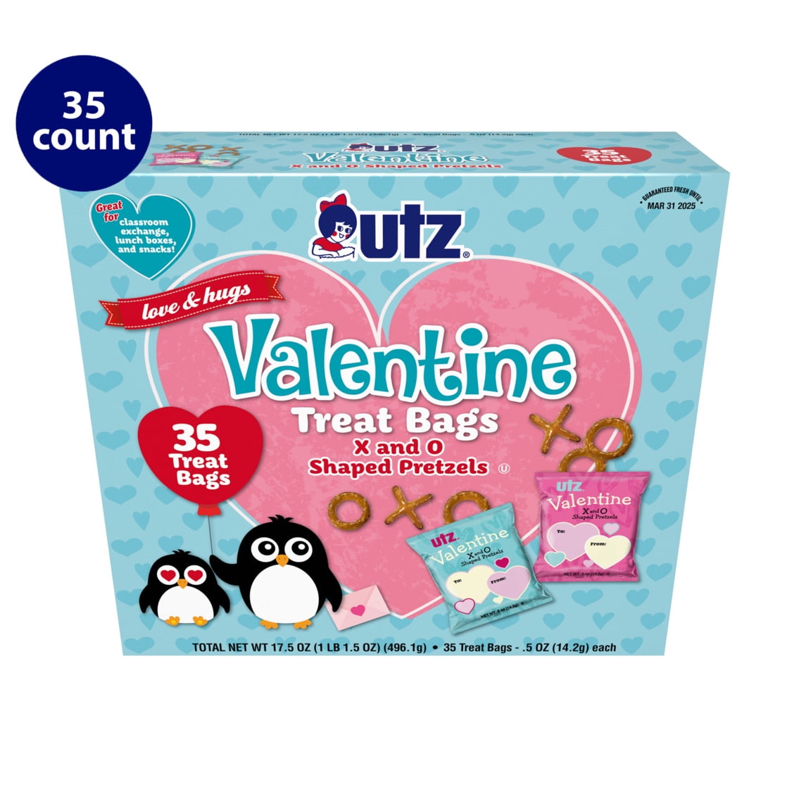 Utz Valentine's Day X and O Pretzel Treats, 0.5 oz, 35 Count Box
