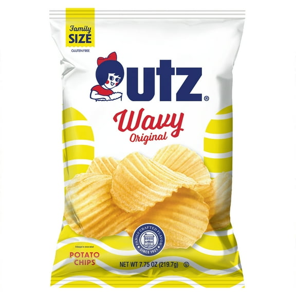 Utz Wavy Original Potato Chips, Gluten-Free, Family Size, 7.75 oz Bag