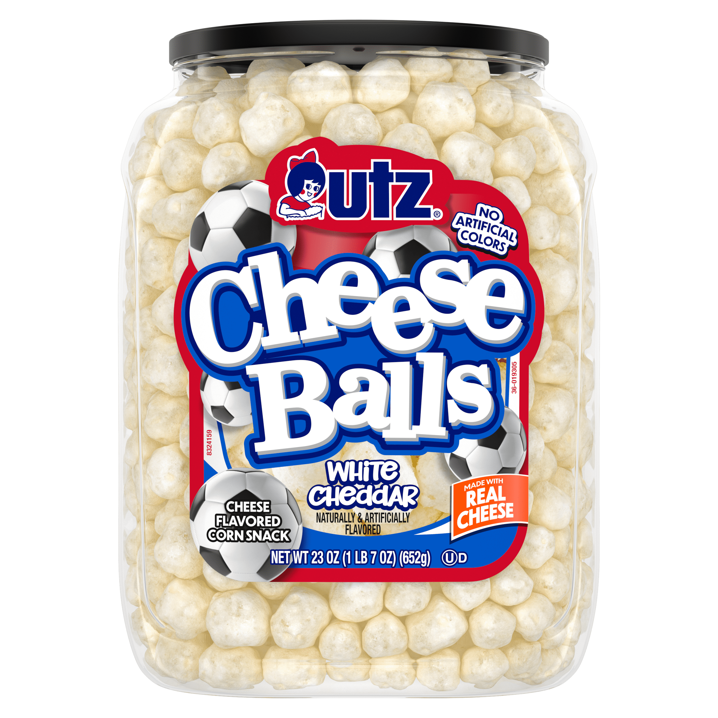 Utz White Cheddar Cheese Balls, 23 oz Barrel