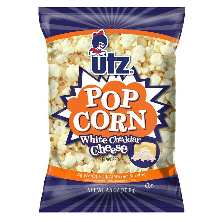 Utz White Cheddar Popcorn, 2.5 oz Single Size Salty Snack Bag