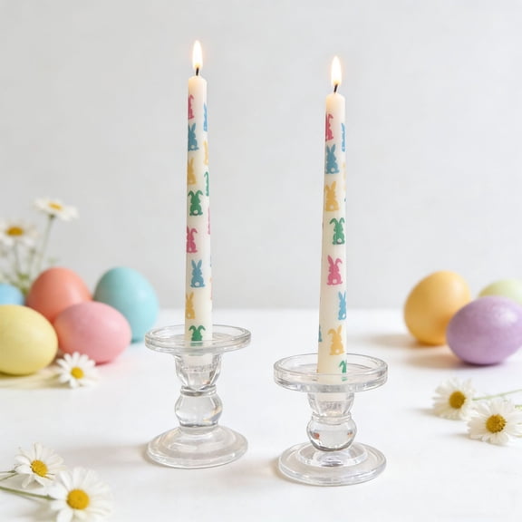 Uuiauoio 2 Pcs Easter Taper Candles Pastel Easter Bunny Rabbit Decorative Candles Scented Smokeless Candlesticks for Birthday Party Holiday Dinner Home Gift Decor(without candlestick)