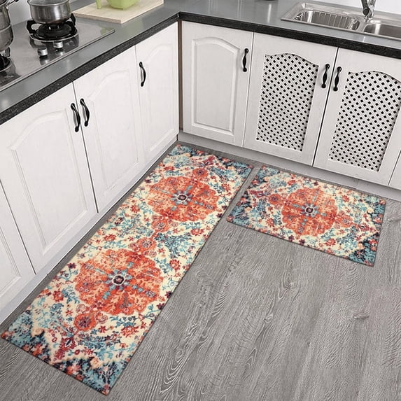Uuiauoio 2 Piece Kitchen Rug Set, Non-Slip Super Absorbent Kitchen Mats for Floor with Rubber Backing, Stain Resistant Runner for Hallway Laundry Holiday Decor(15.7 x 23.6in+15.7x 47.2in)