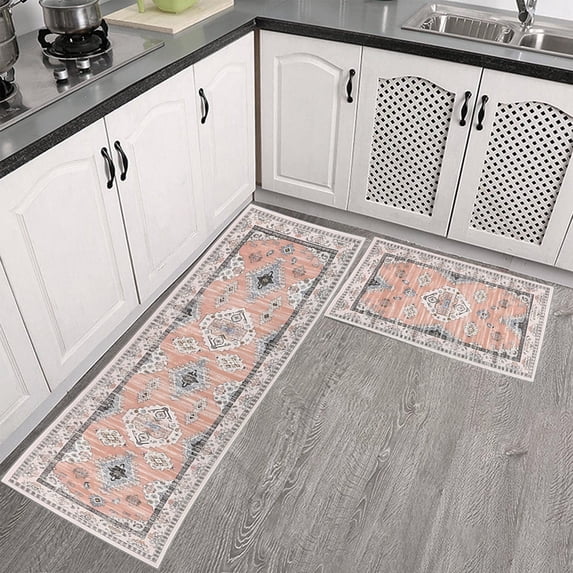 Uuiauoio 2 Piece Kitchen Rug Set, Non-Slip Super Absorbent Kitchen Mats for Floor with Rubber Backing, Stain Resistant Runner for Hallway Laundry Holiday Decor(15.7 x 23.6in+15.7x 47.2in)
