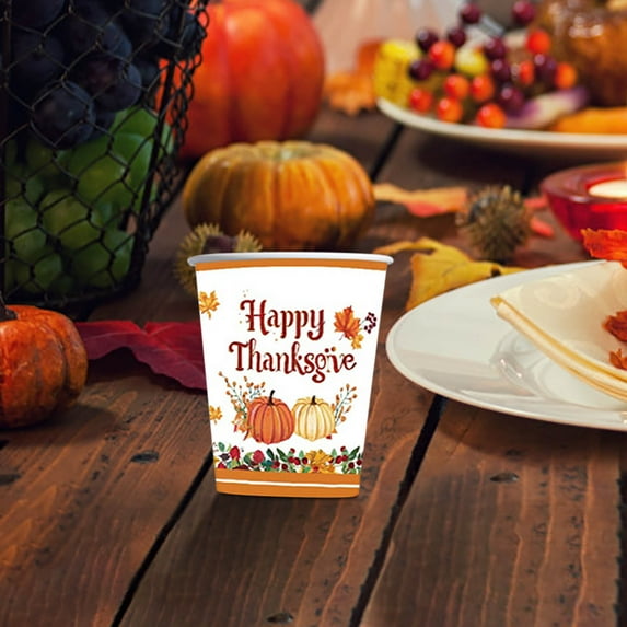 Uuiauoio 24 PCS Friendsgiving Party Supplies Thanksgiving Disposable Dinnerware Set Paper Plates, Napkins, Cups for Thanksgiving Party Decorations(paper cup)