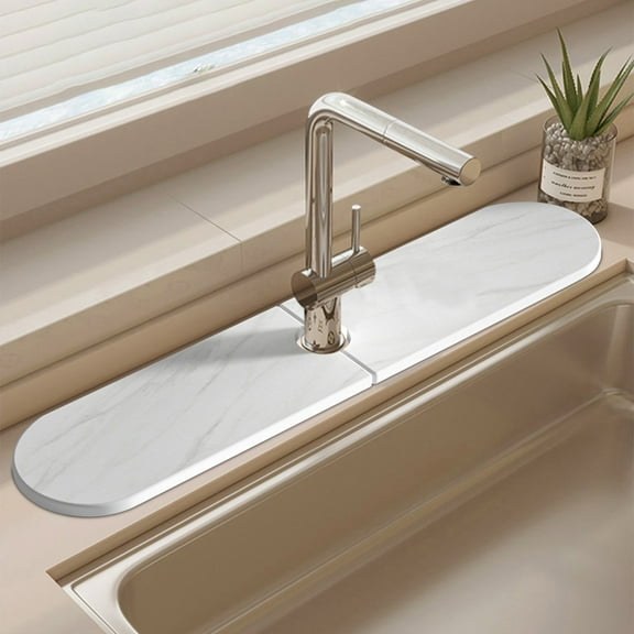 Uuiauoio 24 inches Long Faucet Mat for Kitchen Sink, Kitchen Faucet Absorbent Mat, Diatomite Stone Sink Tray Quick-Drying Water Absorbing Stone Tray for Kitchen Sink and Bathroom