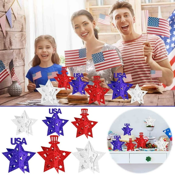 Uuiauoio 6 Pcs 4th of July Table Decorations, Patriotic Star Signs Red White and Blue Table Centerpiece, Independence Day Memorial Day Tabletop Decorations for Home Festival Party Decor