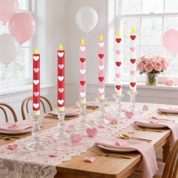 Uuiauoio 6 Pcs Valentines Day Flameless Taper Candy Heart Battery Operated LED Candlesticks for Valentines Day Home Party Decor Anniversary Wedding Supplies,Remote Control Candle Lamp