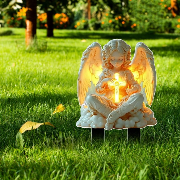 Uuiauoio for Acrylic Angel Lights for Garden, Decorative Stake Light Solar Angel Garden Decor, Waterproof Outdoor Figurine Lights, Angel Statues Light fit Cemetery, Grave, Lawn, Patio, Pathway