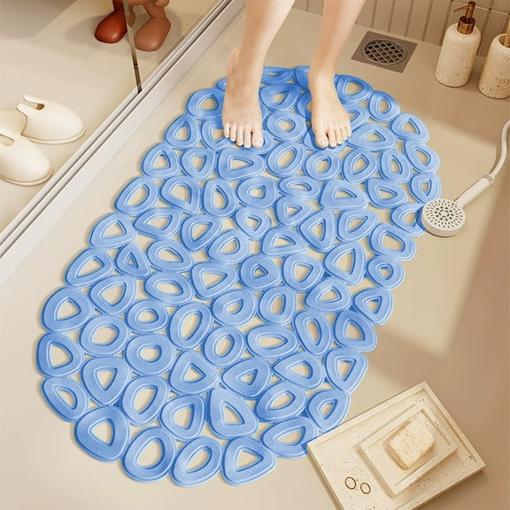 Uuiauoio Bathtub Mat Non Slip, Oval Bath Mat for Tub with Suction Cups and Drain Holes, Machine Washable Tub Shower Mats for Bathroom, Easy Dry