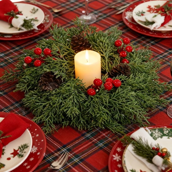 Uuiauoio Christmas Candle Rings Garland Center Pillar Candle Rings Wreaths Red Berry Garland Holders Mini Ring for Wedding Party Living Room Dining Table Decoration