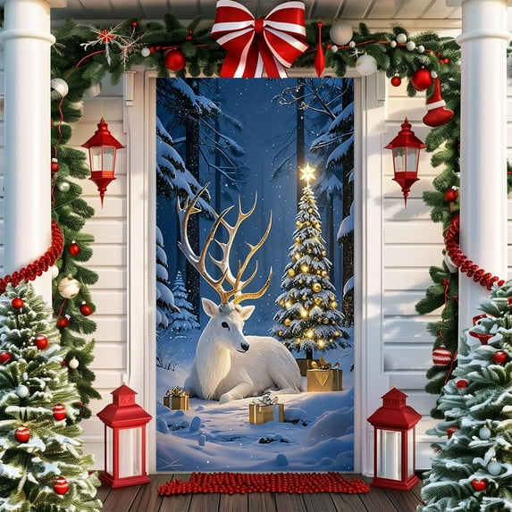 Uuiauoio Christmas Door Cover Festive Design Door Curtain, Holiday Decor for Wall and Party Decoration, Easy Install Door Cover for Christmas Celebrations,Festival Party Decoration