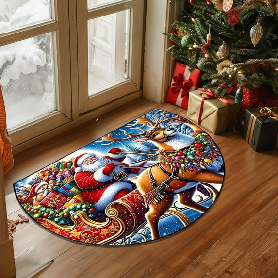 Uuiauoio Christmas Holiday Non-Slip Absorbent Door Mat, Floor Rug with Anti-Fatigue Cushioning, Waterproof Kitchen Bathroom Entryway Runner for Indoor Outdoor Use During Festive Season Decorations