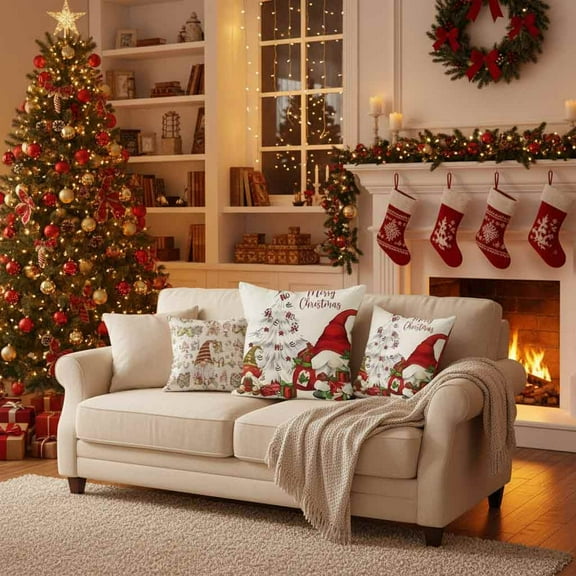 Uuiauoio Christmas Pillow Covers , Merry Xmas Decorations Outdoor Throw Pillow Covers, Winter Holiday Square Pillowcases for Patio Sofa Couch Bedroom Decorative