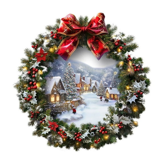 Uuiauoio Christmas Snow House Garland Wall Stickers, Removable Plastic Window Decals for Living Room and Glass Decor, Holiday Scene Adhesive Decorations for Home and Office