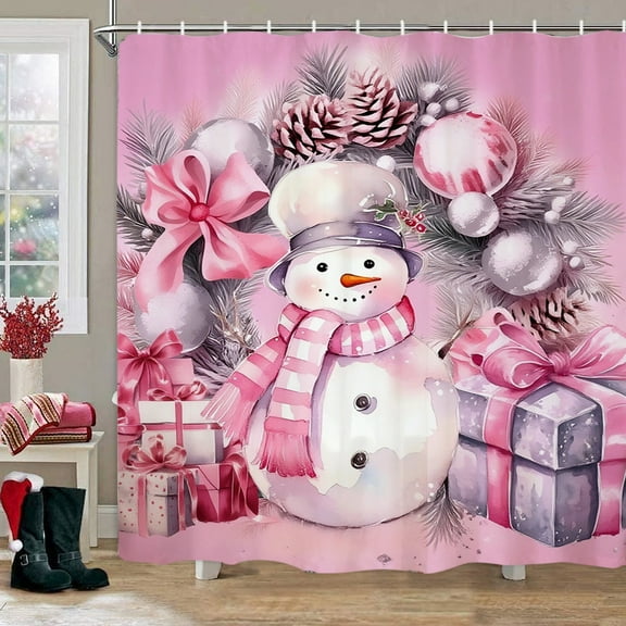 Uuiauoio Christmas Snowman Shower Curtain Winter Snow Scene Merry Christmas Happy New Year Snowflake Rustic Farmhouse Holiday Bathroom Curtain Set Hooks