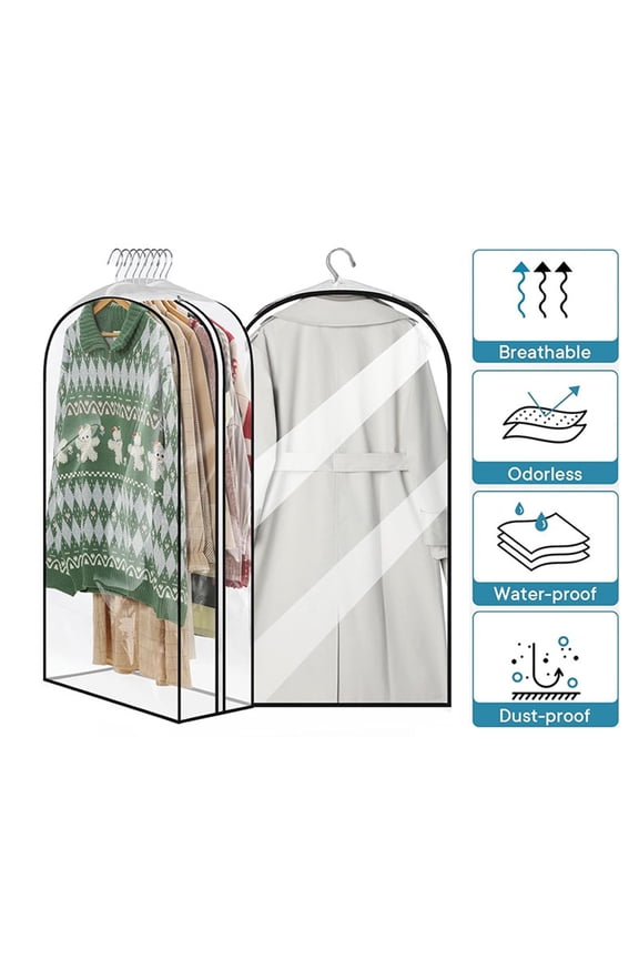 Clear Garment Bag for Hanging Clothes, Suit Bags for Open Closet Storage Plastic Clothes Cover for Coat, Dress, Shirts, Fur, Jacket, Wardrobe Protectors