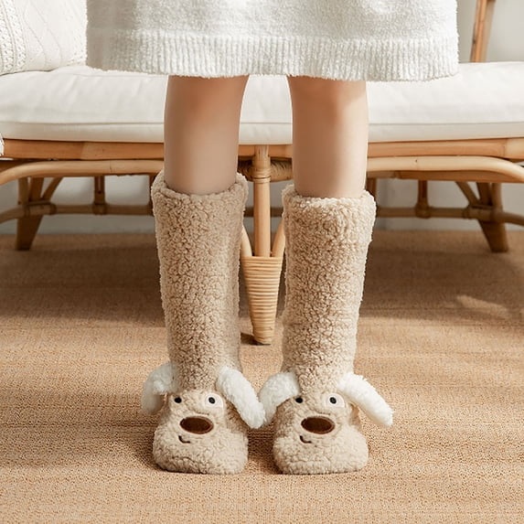 Uuiauoio Cozy Thick Non-Slip Slipper Socks for Women - Cute Puppy Plush Fuzzy Warm Thermal Boot Socks for Winter, Indoor Floor Comfort, Machine Washable