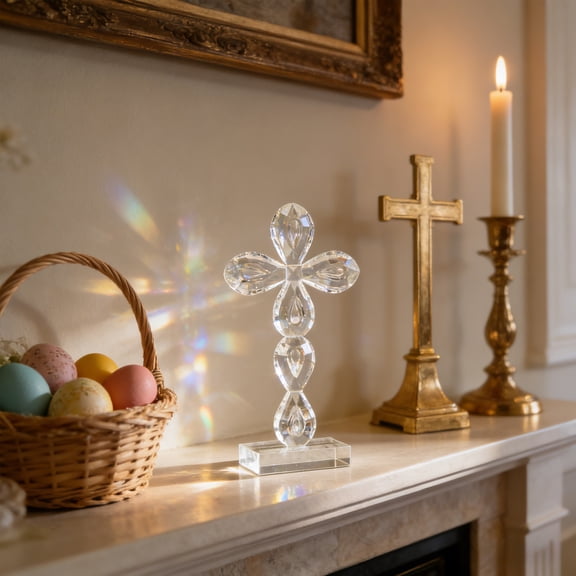 Uuiauoio Crystal Standing Cross Decor, Crystal Glass Shaped Acrylic Decor,Religious Gifts for Women Men, Holy Cross Collectible Figurines for Home Decoration, Easter Decoration for Party