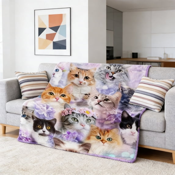 Cute Cat Throw Blanket Fuzzy Soft Cozy Cute Cat Blankets Soft Throws Warm Lightweight Plush Fleece Throw Blanket for Men Women Gift Bed Couch Sofa,27.56x39.37 inches