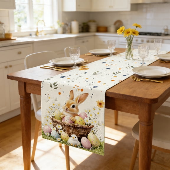 Uuiauoio Easter Decorations - Egg Rabbit Table Runner | Easter Party Decorations Favors Supplies Indoor Outdoor - Spring Tablecloth Backdrop Banner Basket Stuffers for Kitchen Home Dining Table Decor