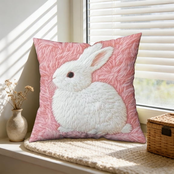Uuiauoio Easter Pillow Covers 18x18 Cute Bunny Rabbit Easter Themed Print Decorative Outdoor Throw Pillows Spring Decorations Holiday Cushion Covers Rustic Decor for Couch Sofa Bed
