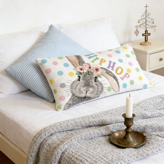 Uuiauoio Easter Rabbit Pillow Cover, 11.81 x 19.68 Inch Cute Bunny Rectangle Linen Cushion Case, Holiday Farmhouse Decoration for Couch Bed Sofa