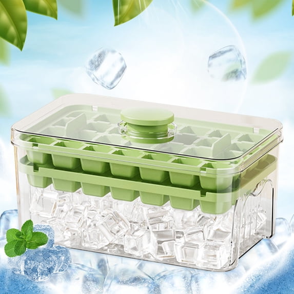 Uuiauoio Easy Release Tray with Lid, Bin and Ice Scoop,Plastic Tray, Ice Trays for freezer with Container, Chilling Drinks, Whiskey & Cocktails, Stackble Spill-Resistant