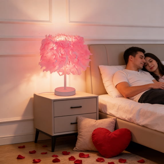 Uuiauoio Feather Lamp Creative Furry Bedside Lamp Romantic Feather Table Lamp Fluffy Nightstand Light for Girl Bedroom Wedding Decor Valentines Dating Livingroom Hotel Office Christmas