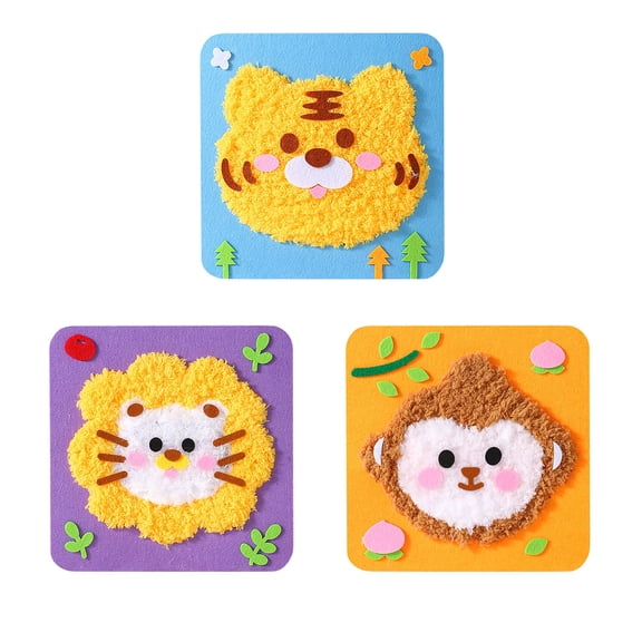Uuiauoio Felt Sewing kit,3 Pack Cartoon Animal Stickers Felt Embroidery Doll Set Stitching with Arts and Crafts Projects, Gifts Toys Sewing Kit