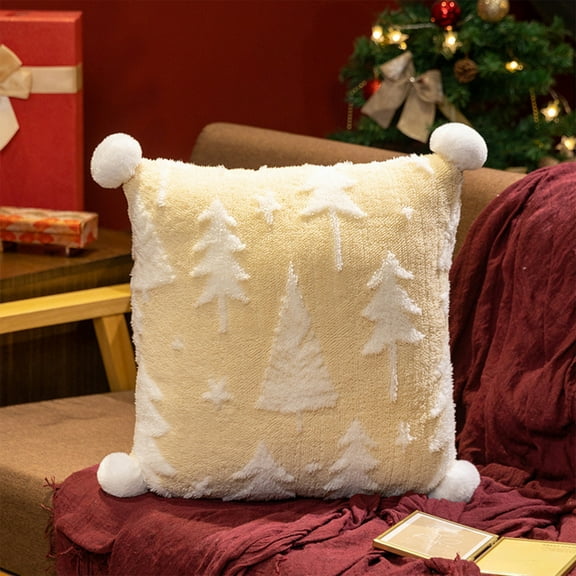 Uuiauoio Festive Christmas Tree Plush Pillow with Snowflake Pattern, Soft Decorative Square Cushion for Sofa Bed Living Room Holiday Home Decor, Perfect Gift for Family Friends