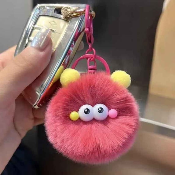 Uuiauoio Fluffy Velvet Car Keychain Pendant with Metal Ring, Mini Bag Charm for Keys, Backpacks, Purses, Imitation Small Briquettes Car Keychain Pendant Ball Doll School Bag Ornaments Gift