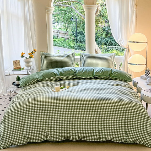 Uuiauoio Fresh Style 4-Piece Bedding Set, Fitted Sheet and Pillowcases, Breathable Soft Bed Sheet Set for Home, Dorm, Guest Room, Hotel, Easy Care Wrinkle Resistant